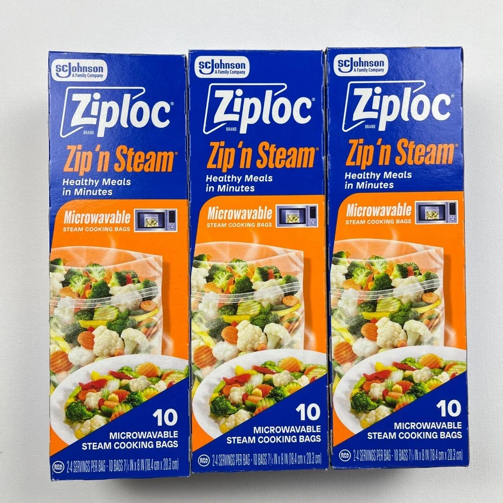 Ziploc Zip'n Steam Microwavable Cooking Bags Lot of 3 Boxes 30 Total Bags